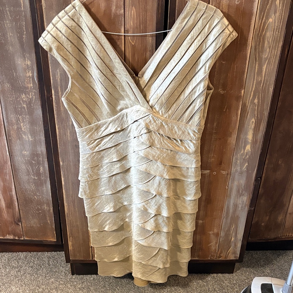 Adrianna Papell Gold Layered Midi Dress